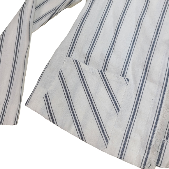 DREW Cotton / Linen Raw Edge Hem Striped Summer Casual Blazer - Picture 6 of 10